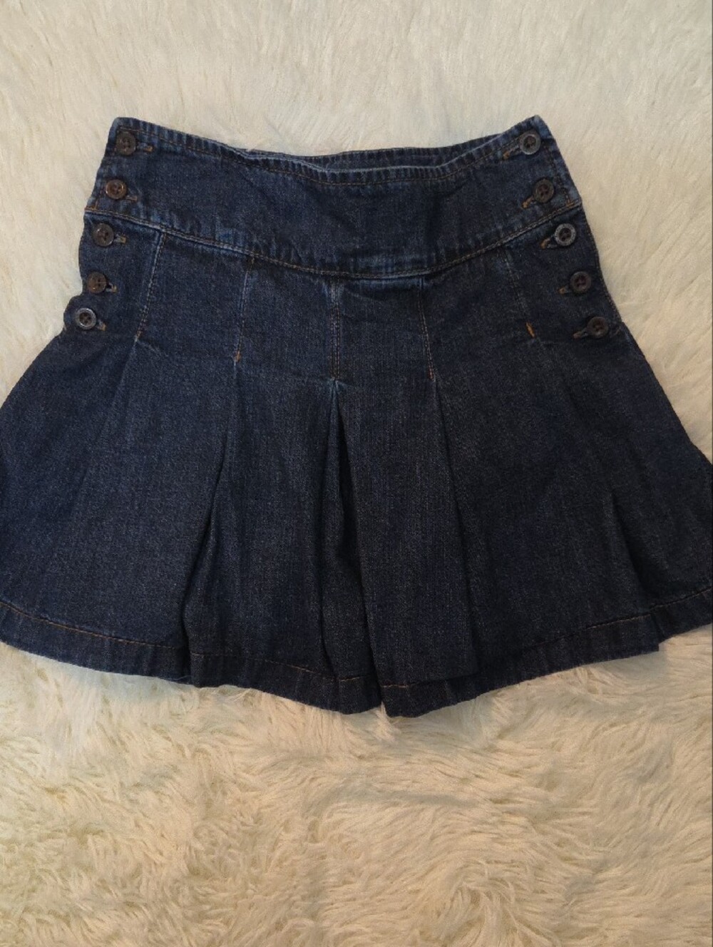 Polo Ralph Lauren Girls Dark Blue Denim Button Front Pleated Skirt Adj. Waist 6X